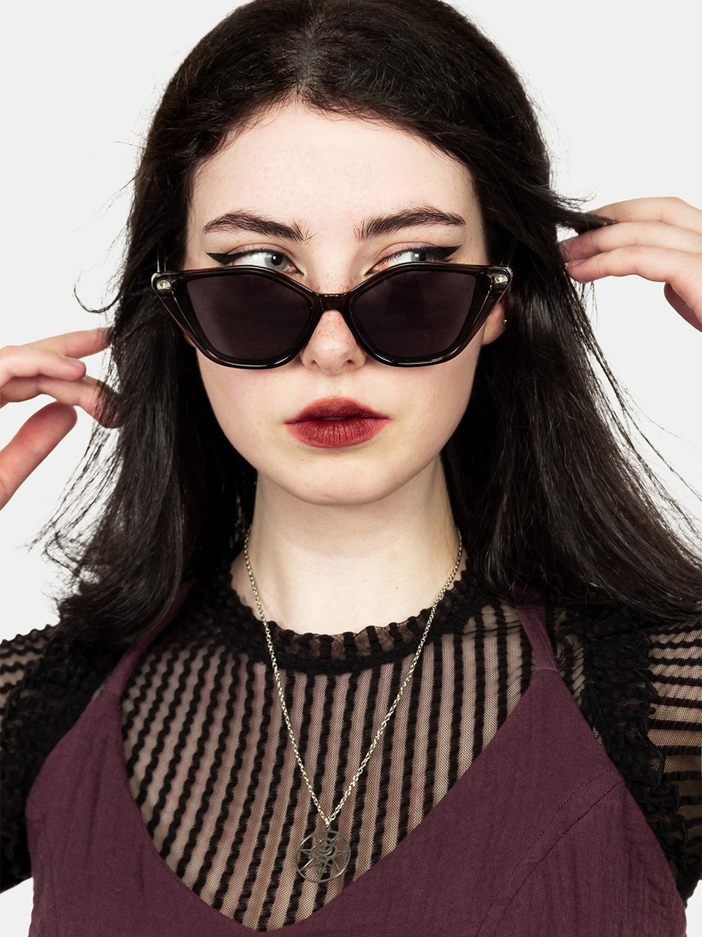 Disturbia Deadstock Studded Cat Eye Goth Sunglasses
